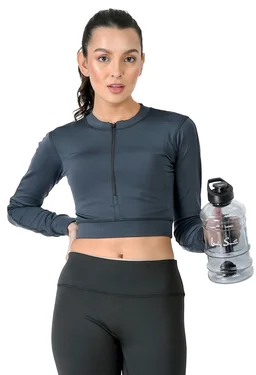 Body Smith Women Active Solid Teal Crop Top - L