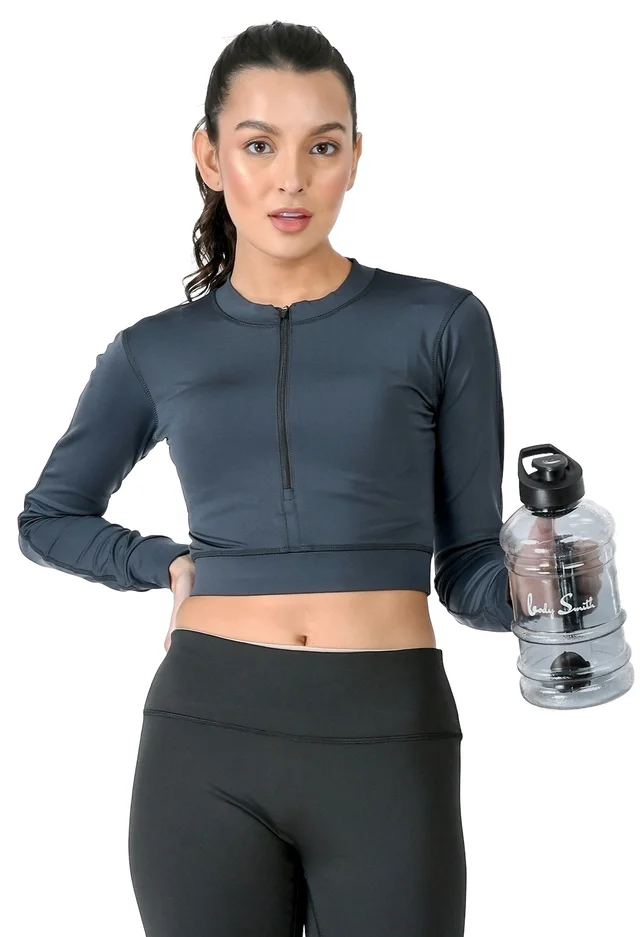Body Smith Women Active Solid Teal Crop Top - L