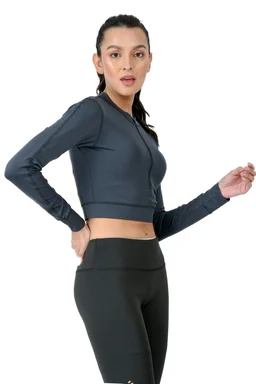 Body Smith Women Active Solid Teal Crop Top - L