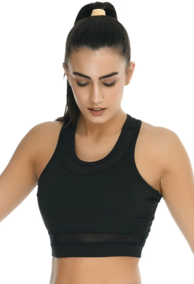 Body Smith Women Solid Black Sports Bra - M, Black