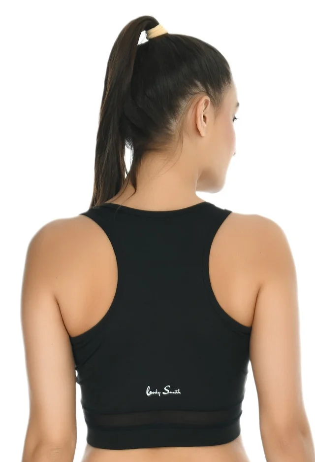 Body Smith Women Solid Black Sports Bra - M, Black