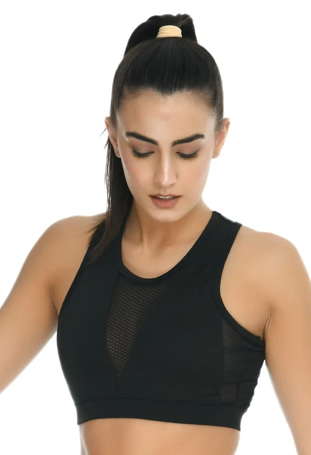 Body Smith Women Solid Black Sports Bra - M, Black