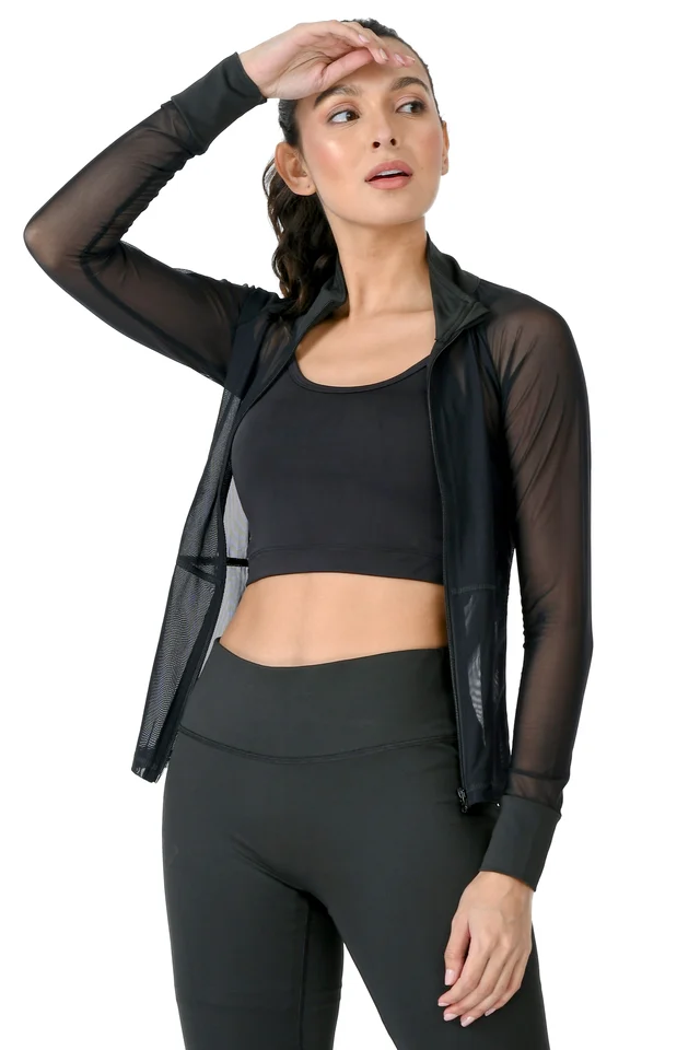 Body Smith Women Solid Full Sleeves Mesh Zipper - M, Black