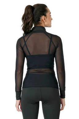 Body Smith Women Solid Full Sleeves Mesh Zipper - M, Black