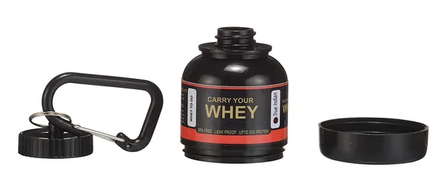 Body Smith Portable Protein or Supplement Powder Carrying Funnel and Container with Key-Chain |Carry Single serving protein supplement Upto 33 grams - Black, One Size
