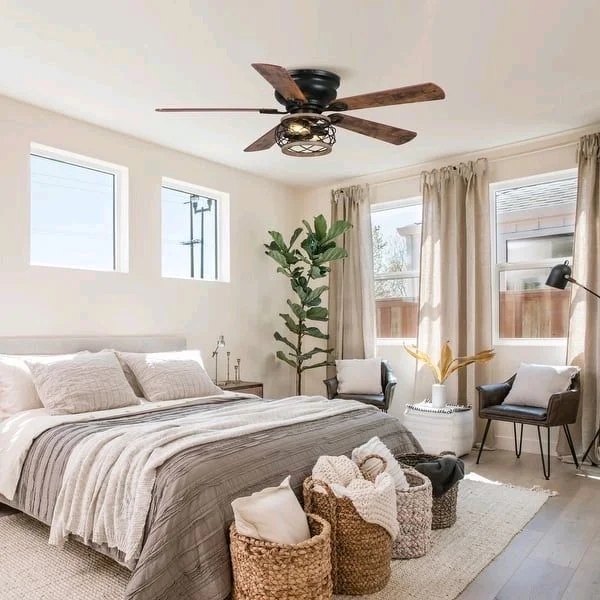 48" Antique Wooden 5-Blade Black Flush Mount Ceiling Fan with Light $125.89 - Boasting a touch of farmhouse rustic appeal, this 48-inch Black Caged Ceiling Fan is a great way to add comfort and style to any room. The decorative ceiling fan features a matte black finish fixture and five reversible wood [ Check Now All Details- https://yazing.com/deals/bedbathandbeyond/harishchandr12