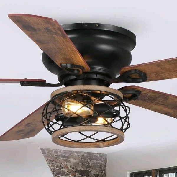 48" Antique Wooden 5-Blade Black Flush Mount Ceiling Fan with Light $125.89 - Boasting a touch of farmhouse rustic appeal, this 48-inch Black Caged Ceiling Fan is a great way to add comfort and style to any room. The decorative ceiling fan features a matte black finish fixture and five reversible wood [ Check Now All Details- https://yazing.com/deals/bedbathandbeyond/harishchandr12