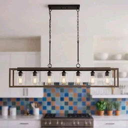 Add a touch of vintage-inspired elegance to your home with the farmhouse linear Chandelier. Its open outer walnut-finished frame and rectangular silhouette make it the perfect addition to your kitchen island or dining room. .buy Now Not Available Only Buy Link Here > https://yazing.com/deals/bedbathandbeyond/harishchandr12