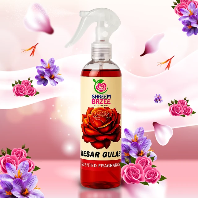 Kesar Gulab Room Freshener Spray - 250 ML | Long-Lasting Floral Air Freshener with Saffron & Rose Fragrance | Odor Neutralizer for Home, Office & Car - 250 ML, 250 ML