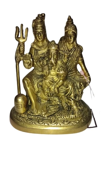 PJH Kartique Brass Shiva Parvati - Shiv Parivar Bholenath Shankar Ganesh Family Murti Idol Statue Sculpture Height 6 Inches (6" Antique)