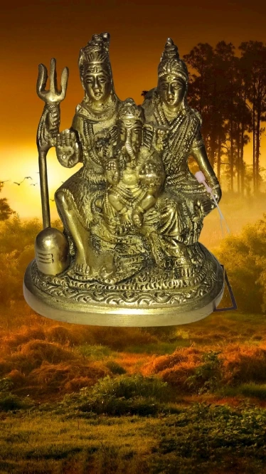 PJH Kartique Brass Shiva Parvati - Shiv Parivar Bholenath Shankar Ganesh Family Murti Idol Statue Sculpture Height 6 Inches (6" Antique)
