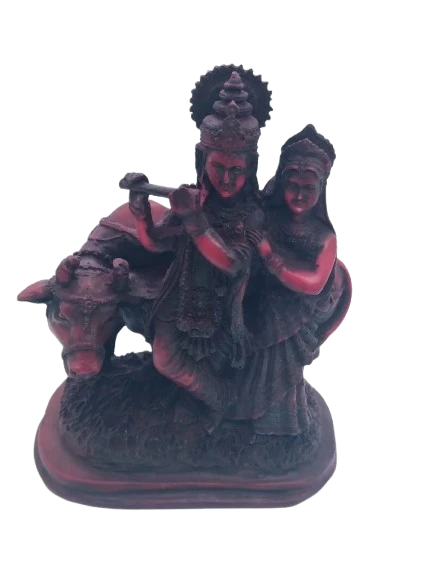 PJH Large Polyresin Radha Krishna with Cow Statue for Home Temple, Living Room Decor, and Festive Gifting.