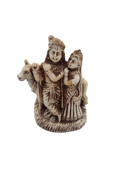 PJH Beautiful Polyresin Radha Krishna with Cow Idol for Home Temple, Spiritual Decor, and Festive Gifting.