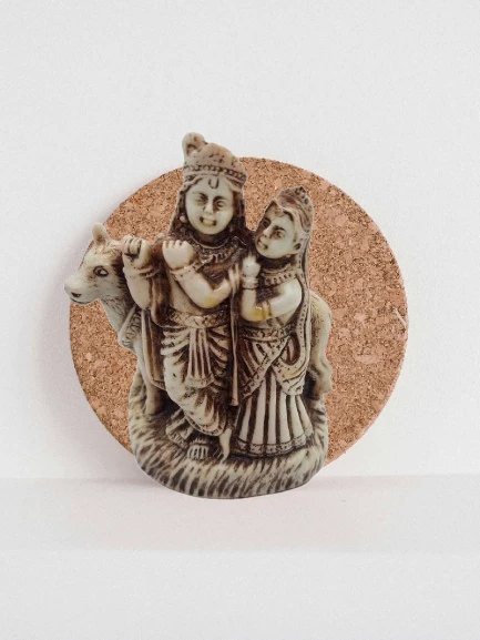 PJH Beautiful Polyresin Radha Krishna with Cow Idol for Home Temple, Spiritual Decor, and Festive Gifting.