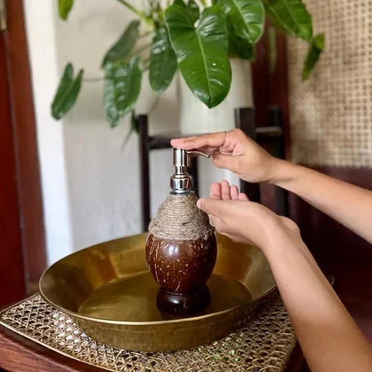 Soap Dispenser - Soap Dispenser with Metal Pump & Coir Rope Detail