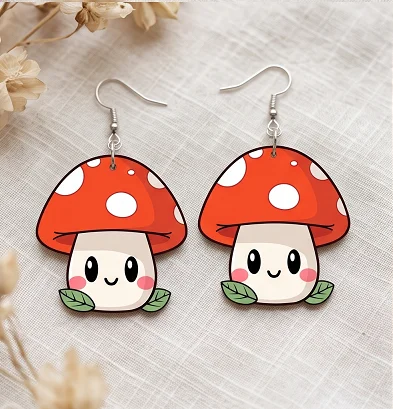 Cute Mushroom Printed Earrings – Fun & Stylish Lightweight Earrings