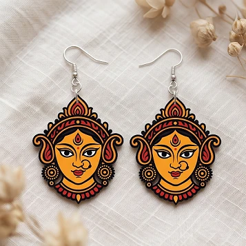 Durga Maa Printed Earrings – Divine & Elegant Lightweight Earrings