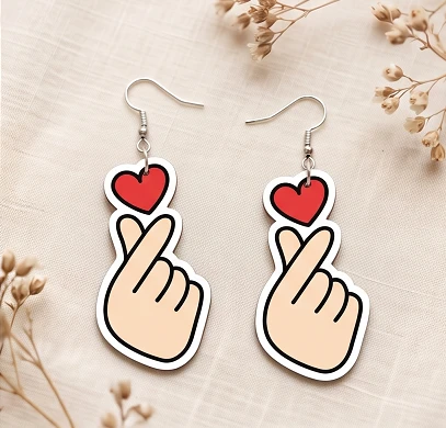 Korean Love Printed Earrings – Cute & Romantic Lightweight Earrings