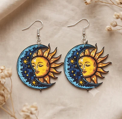 Sun & Moon Printed Earrings – Magical & Stylish Lightweight Earrings