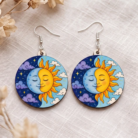 Sun & Moon Printed Earrings – Magical & Stylish Lightweight Earrings