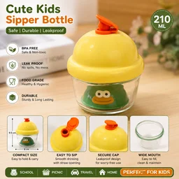 210ml Cute Cartoon Glass Sipper Cup with Straw | Leakproof Mini Kids Drinking Cup