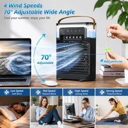 4-in-1 Portable Mini Air Cooler Fan with Mist Humidifier, 600ml Water Tank, 7 Color LED Night Light & USB Rechargeable Personal Cooler