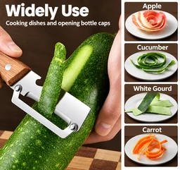 Premium 3-in-1 Stainless Steel Vegetable Peeler/Knife with Wooden Handle