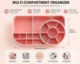 360° Rotating Makeup Organizer – Multi-Compartment Cosmetic, Skincare & Desk Storage Box