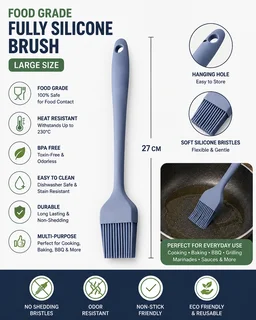 100% Food-Grade Silicone Basting Brush – Heat-Resistant Oil Brush for Cooking, Baking, BBQ & Grilling
