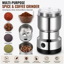 Nima Stainless Steel Electric Coffee & Spice Grinder – Multifunctional Mini Grinder for Coffee Beans, Masala, Dry Spices, Nuts & Grains