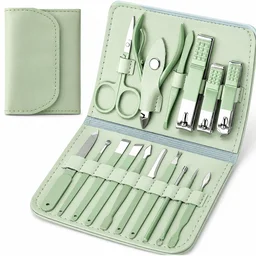 16-in-1 Professional Stainless Steel Manicure & Pedicure Kit with PU Leather Travel Case | Nail Clipper Grooming Set for Men & Women | Random Color