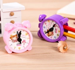Cute Alarm Clock Shape Dual Hole Pencil Sharpener with Built-in Shavings Container