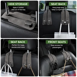 2-in-1 Leather Car Headrest Hook – Universal Car Seat Organizer for Bags, Handbags, Groceries & Backpacks