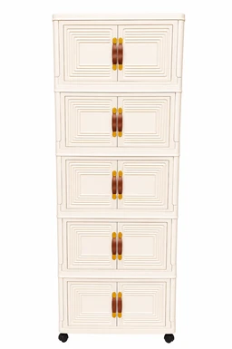 5-Layer Foldable Plastic Storage Cabinet with Wheels | Multipurpose Modular Organizer Cupboard | Double Door Storage Box for Clothes, Kitchen, Toys & Home