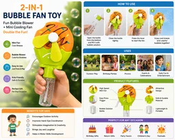 2-in-1 Bubble Fan Toy for Kids | Handheld Bubble Blower with Mini Cooling Fan