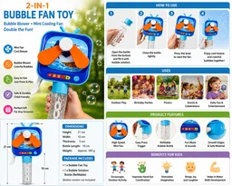 2-in-1 TV Bubble Fan Toy for Kids – Handheld Bubble Blower with Mini Cooling Fan