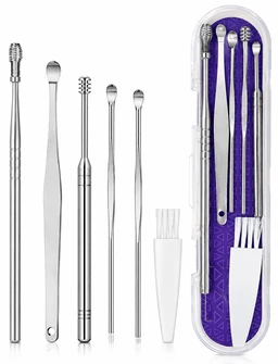 6 Pcs Stainless Steel Ear Cleaning Tool Kit – Reusable Ear Wax Removal Set with Cleaning Brush & Storage Case
