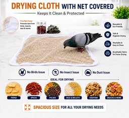 Premium Extra Large Papad & Masala Drying Cloth with Mesh Cover – Reusable Cotton Food Drying Mat | Washable Drying Sheet for Papad, Masala, Spices, Grains & Snacks | 100 × 150 CM | Pack of 1