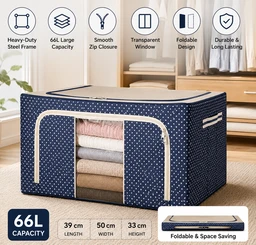 Premium Heavy-Duty 66L Foldable Steel Frame Storage Box – Large Capacity Clothes Organizer with Transparent Window & Zip Closure
