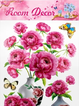 Premium 3D Pink Flower Vase Wall Sticker with Butterflies – Self-Adhesive Waterproof PVC Room Decor Wall Decal for Living Room, Bedroom & Home Decoration