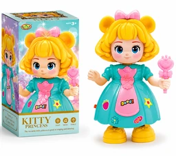 Kitty Princess Musical Dancing Doll Toy with LED Light, Music, Dance & DIY Stickers for Kids (3+ Years)