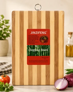 JINZIFENG Bamboo Chopping Board for Kitchen | Thick Wooden Cutting Board with Stainless Steel Hanging Ring | 34 × 24 × 2 cm | Heavy Duty for Vegetables, Fruits & Meat | 1 Pc