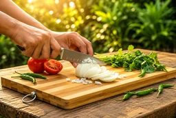 JINZIFENG Bamboo Chopping Board for Kitchen | Thick Wooden Cutting Board with Stainless Steel Hanging Ring | 34 × 24 × 2 cm | Heavy Duty for Vegetables, Fruits & Meat | 1 Pc