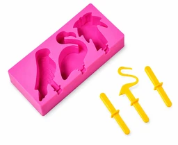 Fancy Silicone Ice Candy Mould Maker | Food Grade Reusable Popsicle Mold with Sticks | DIY Frozen Ice Cream & Kulfi Maker | 3 Cavity | 1 Set