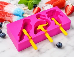 Fancy Silicone Ice Candy Mould Maker | Food Grade Reusable Popsicle Mold with Sticks | DIY Frozen Ice Cream & Kulfi Maker | 3 Cavity | 1 Set