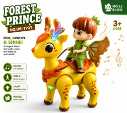 Forest Prince Musical Walking Deer Toy with Lights & Music | Battery Operated LED Animal Toy for Kids 3+ Years