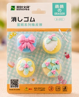 Cute Cupcake Eraser Set for Kids | Mini Dessert Shape Pencil Erasers | Colorful School Stationery | 4 Pieces