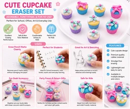 Cute Cupcake Eraser Set for Kids | Mini Dessert Shape Pencil Erasers | Colorful School Stationery | 4 Pieces