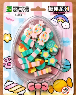 Cute Candy Eraser Set for Kids | Mini Candy Shape Pencil Erasers | Colorful School Stationery | Non-Toxic Rubber | 18 Pieces