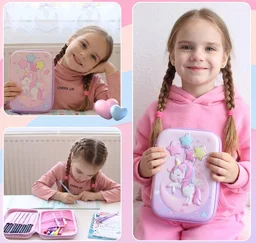 3D Unicorn EVA Pencil Case for Girls – Large Capacity Hard Shell Stationery Organizer Box with Multi Compartments | Premium School Pencil Pouch | Random Color